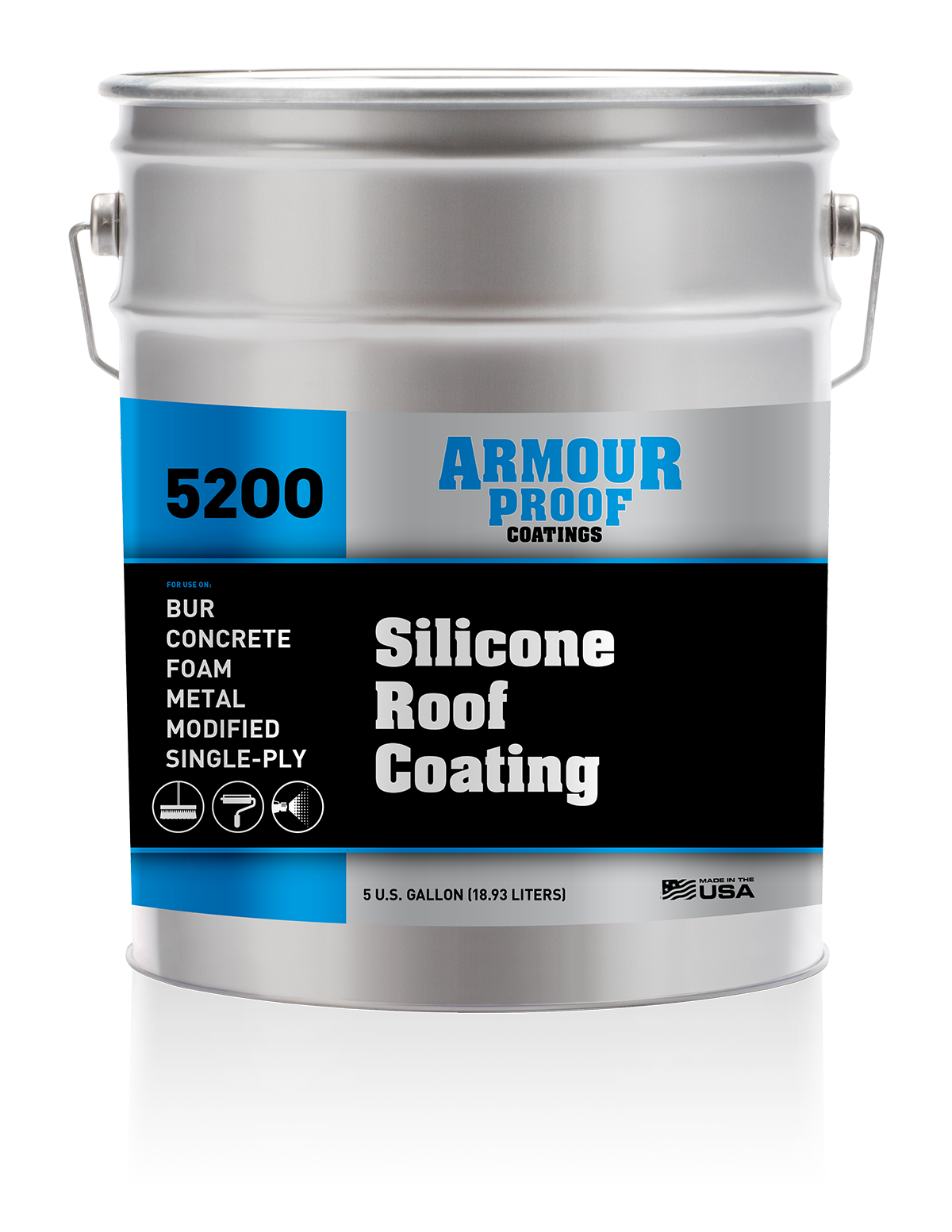 Image of United Asphalt's Armour Proof AP-5200 Silicone Roof Coating in 5 Gallon Pail