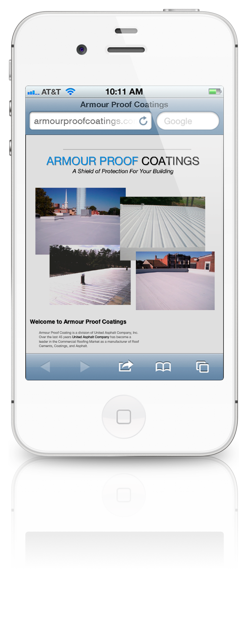 Armour Proof Coatings Initial Website Launch on an iPhone 4S