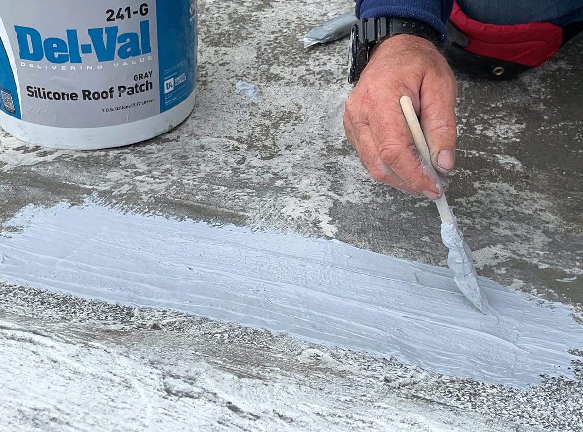 Del-Val 241-G Roof Surface Split Sealed with Silicone Mastic