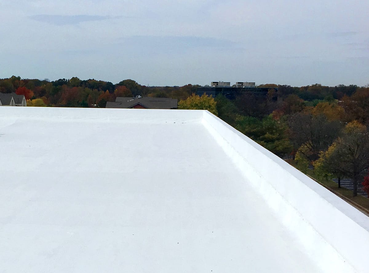 Del-Val 315 Thermoplastic Roof Coating in White Applied to Restore Roof Second View