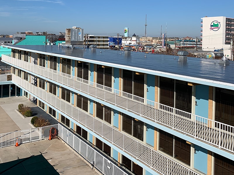 Blue Palms Hotel After AP-5100 Moisture Cure Polyurethane Coating Roof Restoration Building View