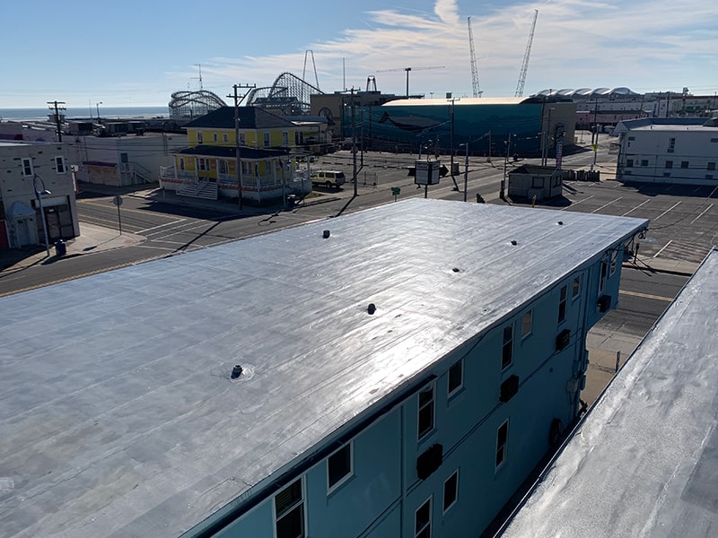 Blue Palms Hotel After AP-5100 Moisture Cure Polyurethane Coating Roof Restoration Overlooking View