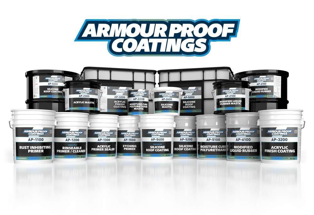 Armour Proof Coatings 2024 Rebrand Product Suite Arrangement Gradient Fade Out Bottom with Logo
